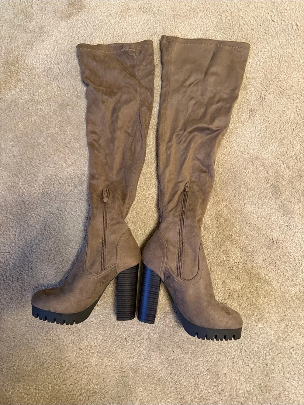 Wild Diva Taupe Over-the-Knee Chunky Heel Boots